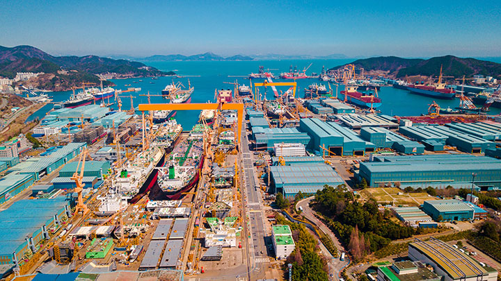 Aerial view of shipyard